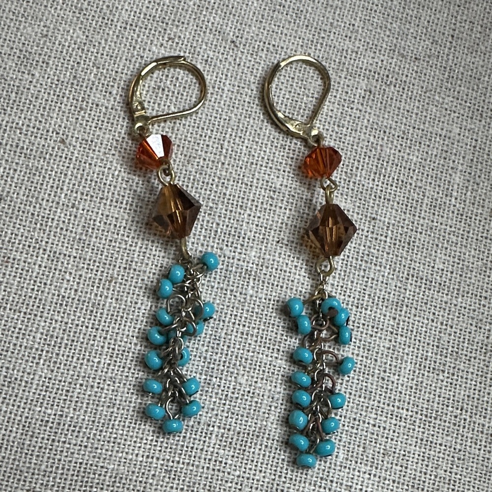 Elegant Turquoise and Amber Dangle Earrings